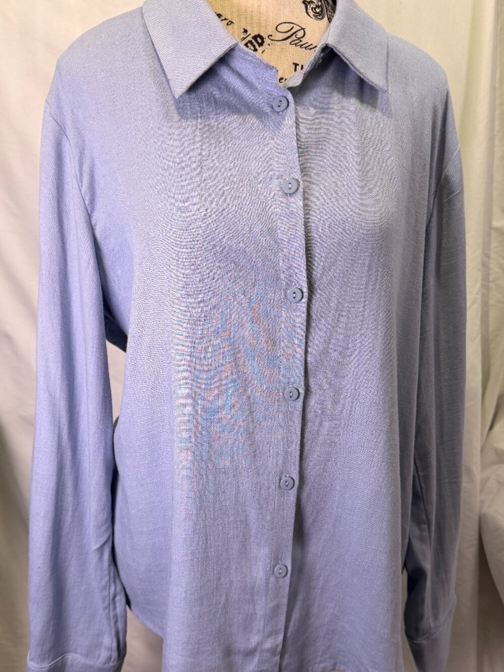 Lulus Blue Linen Blend Button Down Shirt Women’s Large Lightweight Long Sleeve
